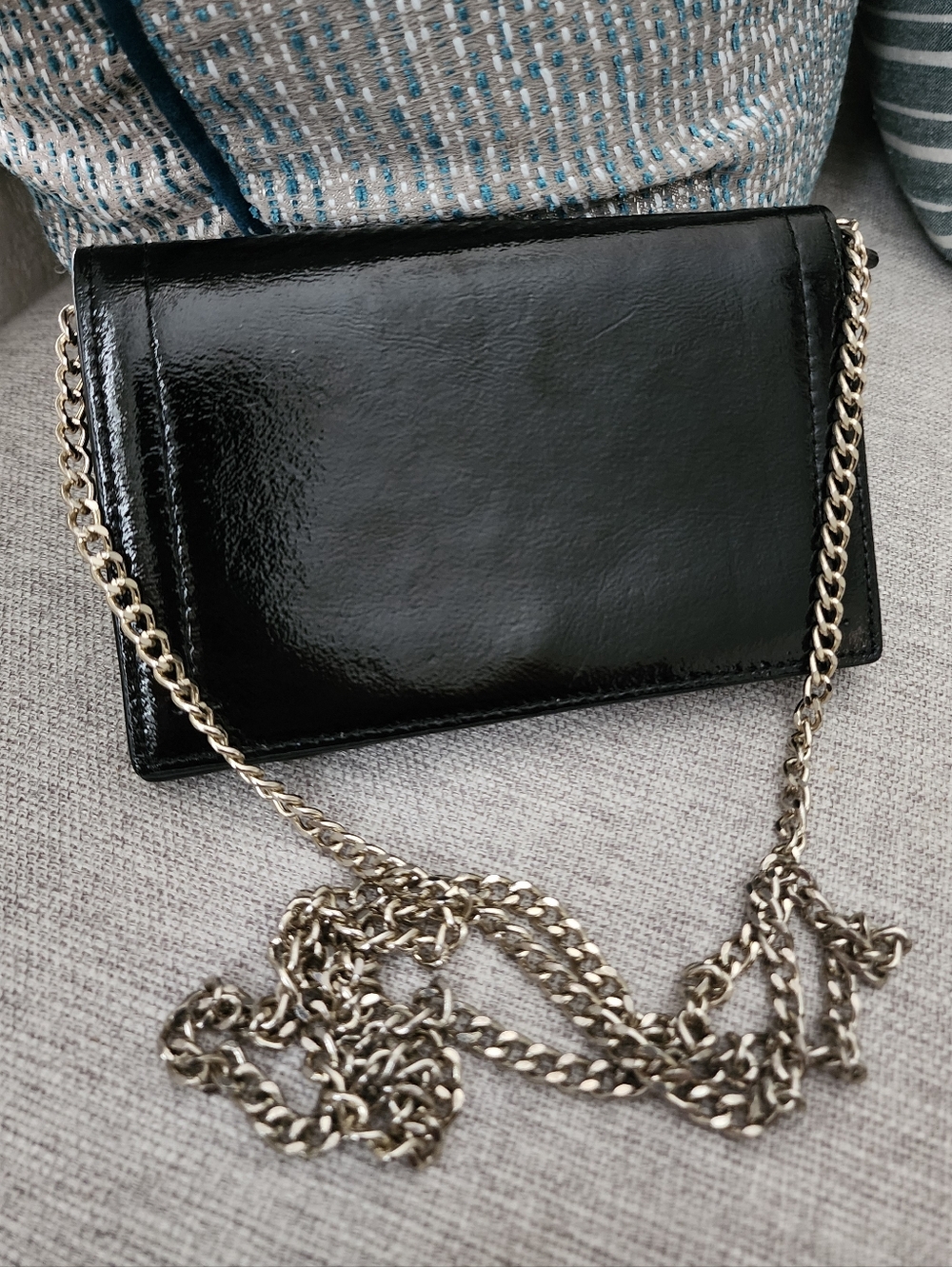 Bannna Republic Black Leather Card Wallet/Clutch/Crossbody, Removable Chain